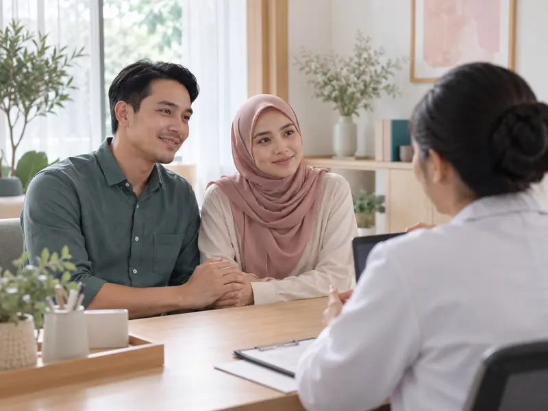 Pasangan suami istri berbincang dengan dokter